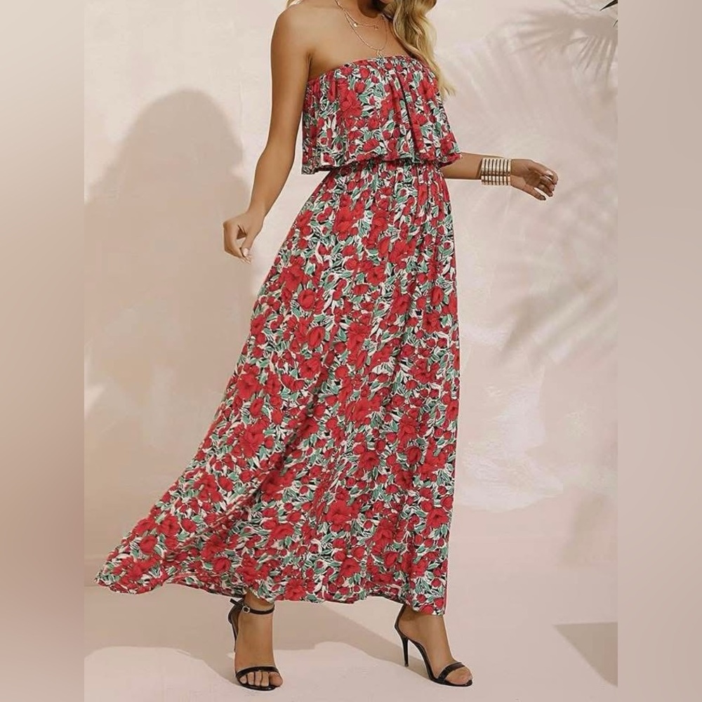 Floral Red and Green Dress